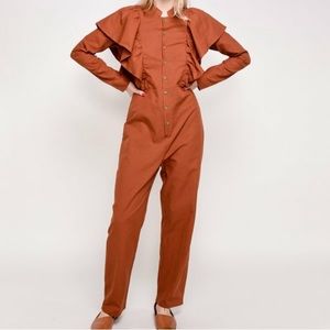 ❌SOLD❌ NWOT Rita Row x Free People Lola Ruffled Orange Microchecks Jumpsuit